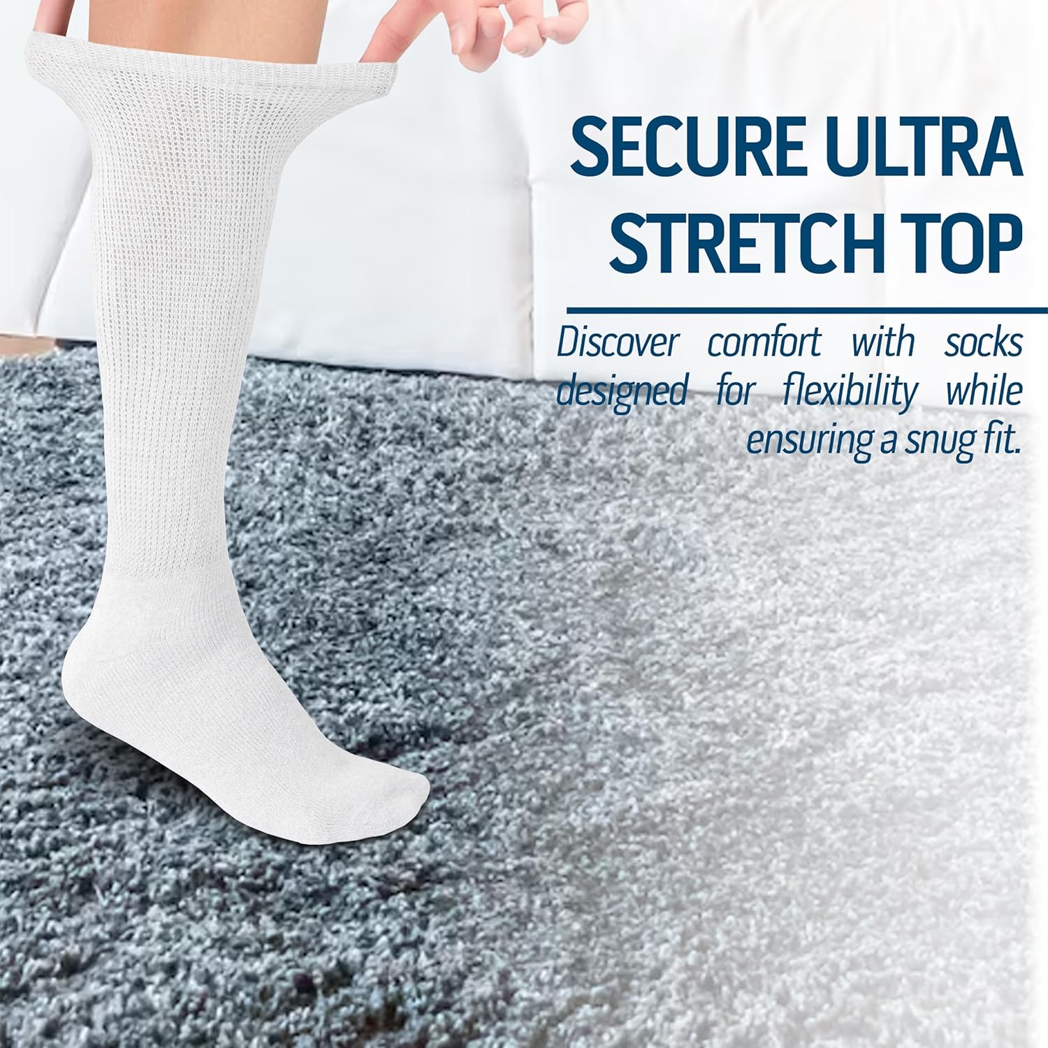 Diamond Star 12 Pairs Diabetic Knee High Socks for Men – Over the Calf Cotton Socks, Non-Binding Comfortable Fit – Men’s Shoe Size 12–14 (12 Pairs White)